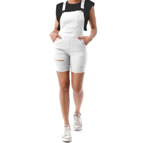 FNOCE Cross-border Foreign Trade Ladies Knitted Solid Color Ripped One-piece Overalls Fashion Casual Shorts Spring And Autumn
