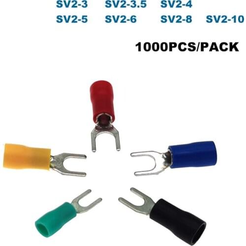 1000Pcs Spade Insulated Crimp Terminal SV2-3/3.5/4/5/6/8/10 Electrical Wire Connector Furcate Cable Ferrules 1.5-2.5mm2 16-14AWG