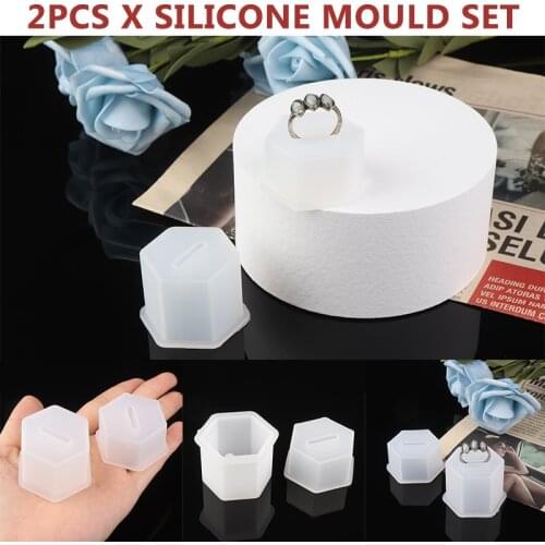2Pcs Silicone Ring Rest Storage Holder Storage Seat Resin Casting Mold Hexagon Box Mould Set For Small Trinkets Display