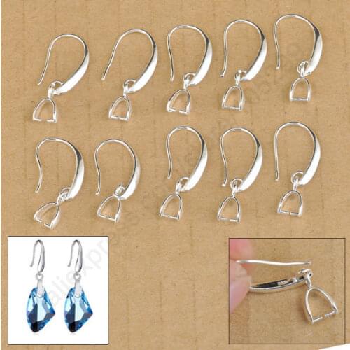 20PCS Jewelry Findings Real Pure 925 Sterling Silver Jewelry Earring Bail Pinch Smooth Hook Ear Wires For Swa Crystal