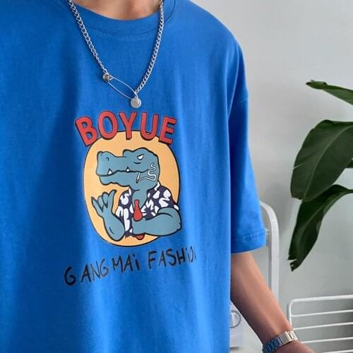 2021 Summer Mens Casual T-Shirt Fashion O-Neck Loose Cartoon Printed Short Sleeve Tops Five-Point Sleeve Tshirt Tee Plus Size