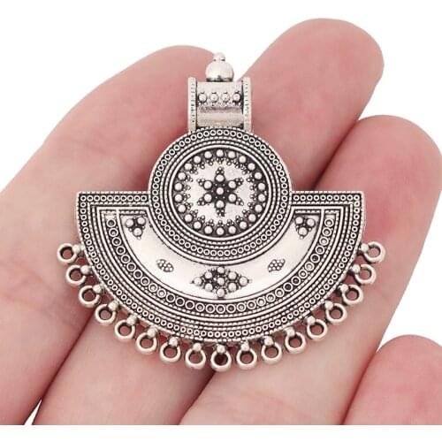 3 x Tibetan silver Bohemia Large Sector Half Circle Chandelier Connectors Pendants for Necklaces Jewelry Making Findings 44x42mm