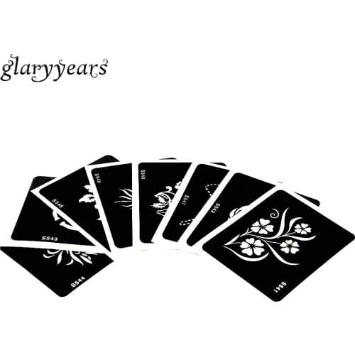 8 Sheets Body Paint Henna Tattoo Stencil Blooming Lotus Flower Pattern Hand Art Mehndi Glitter Waterproof Tattoo Stencil S500#06