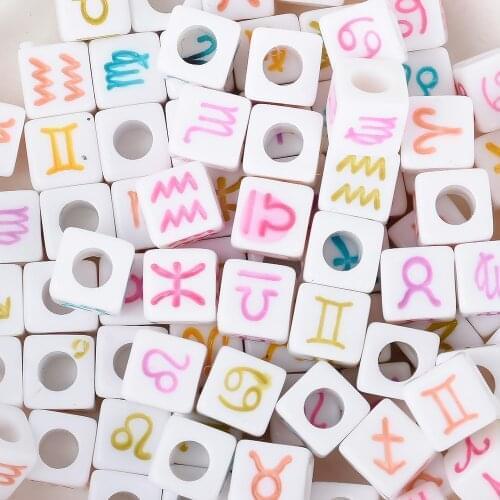 1 KG 7mm Zodiac Sign Cube Beads, White Cubes with Multi Color Zodiac Signs, Cube Beads, Acrylic Cube Beads Spacer beads