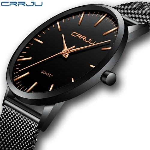 CRRJU Ultra thin Mens Watches Waterproof Brand Luxury Stainless Steel Band Sport Business Military Male Clock Relogio Masculino