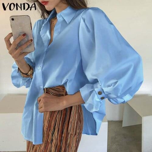 Elegant Women Shirts Sexy Long Sleeve Party Shirts Office Ladies Blouse 2021 VONDA Vintage Solid Tops Femininas