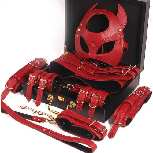Erotic Mask Sex Products Erotic Toys For Adult BDSM Kit Sex Bondage PU Leather Set Handcuffs Collar Corset Thigh Ring Sex Toys