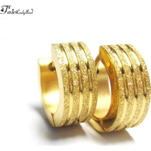 FairLadyHood 2017 Popular Hip Hop Bling Stud Stainless Steel Earring Brand Geometric Gold-Color Drop Earrings Men Free Shipping