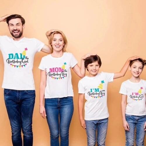 Family Matching T-shirts Dad Mom Boys Girls Birthday Tshirts Funny Summer Family Look Twins Birthday Party Tees Tops Outfits