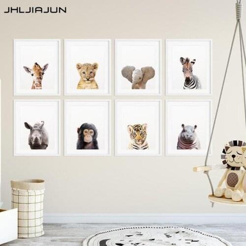 JHLJIAJUN Baby Animals Canvas Poster Nursery Lion Tiger Wall Art Print Modern Animal Painting Nordic Kid Bedroom Decoration