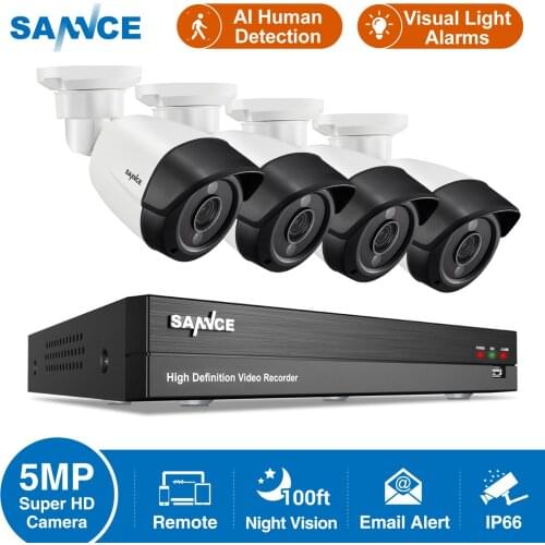 SANNCE 8CH 5MP-N HD H264+DVR Home Security Camera System 5MP Infrared Night Vision IP66 Outdoor AI Cameras Surveillance CCTV Kit