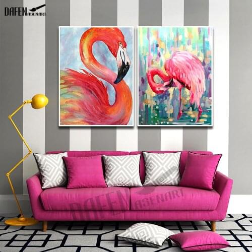Unframed 100% Hand Painted Oil Painting Pink Flamingo Single Wall Art for Living Room Canvas painting Flamingo poster and print
