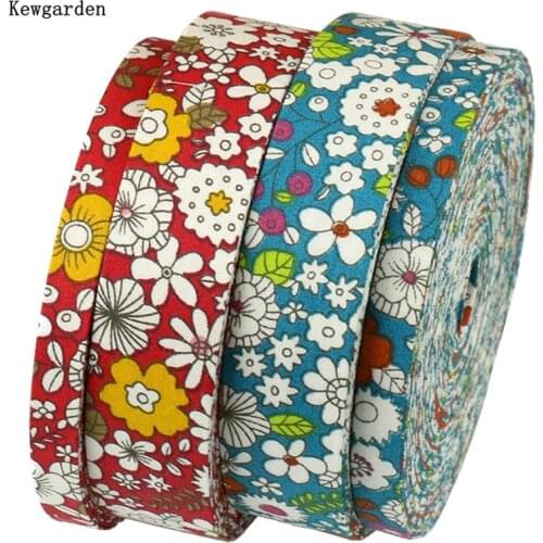 Kewgarden Print Flower Layering Cloth Fabric Ribbon 1" 3/8" 10mm 25mm DIY Bow-tie Hair Accessories Handmade Tape 10 Meters