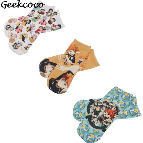 J1724 Classical Anime Volleyball Boys Cotton Short Socks Skatebord Socks Fashion One Side Print Socks For Unisex