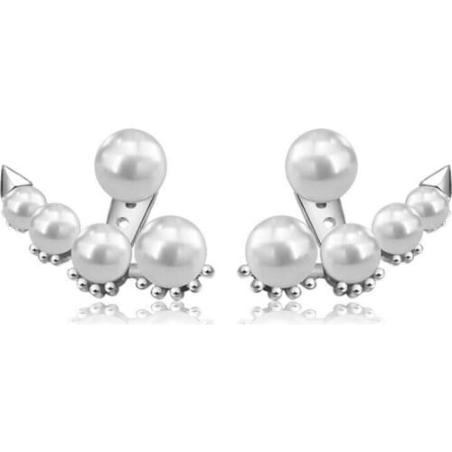 KOFSAC New 925 Sterling Silver Stud Earring Temperament Pearl Arrow Rear Hanging Earrings For Women Girl Party Fine Jewelry Gift