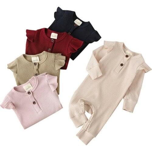 Newborn Baby Girls Boys Ruffles Long Sleeve Knitted Button Rompers Jumpsuit Infant Baby Autumn Winter Clothing Outfits