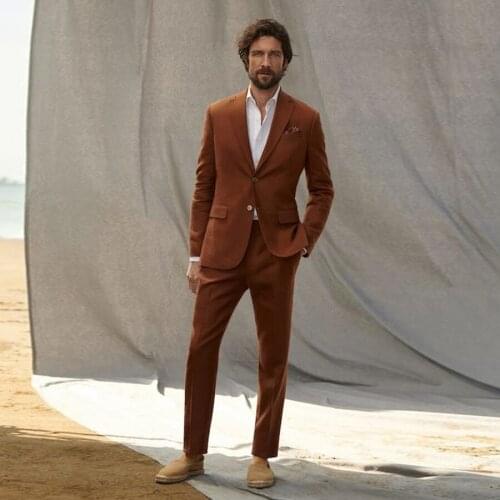 Handsome Two Pieces Mens Suit Notched Lapel For Wedding Male Blazers Formal Tuxedos Slim Fit Prom Jackets With Trousers