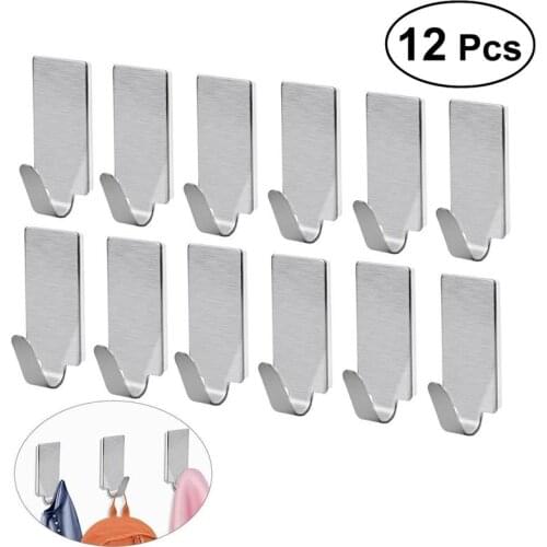 12/6pcs Adhesive Stainless Steel Towel Hooks Towel Racks Wall Hooks For Kitchen Bathroom Self-Adhesive Stainless Steel Hook