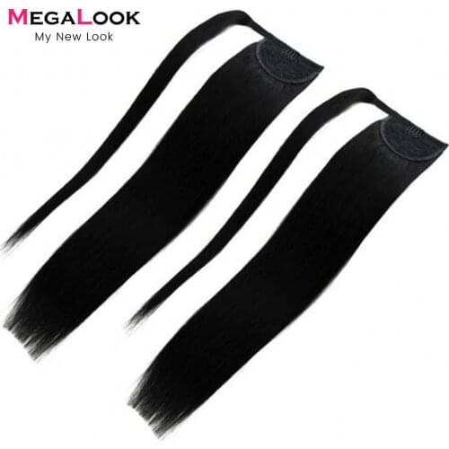 Megalook Human Hair Ponytail Clip In Hair Extensions Long Straight Brazilian Remy Hair Piece Natural Color Ponytail For Women