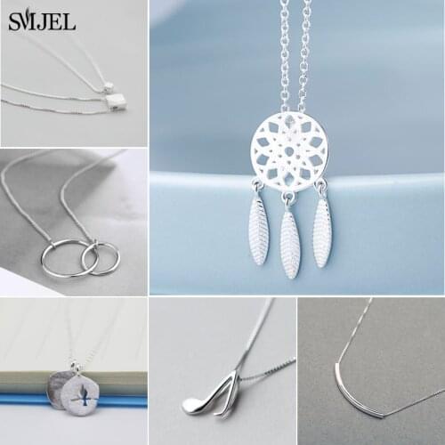 SMJEL Fashion Curved Bar Pendant Necklace for Women Minimalist Double Circle Interlock Square Music Necklace Collier femme