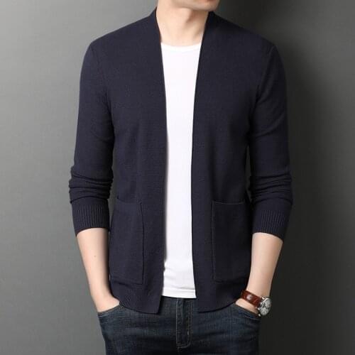 2020 Autumn New 4 Colors Mens Knitted Cardigan Fashion Casual Double Pocket No Buttons Thin Sweater Coat Male Brand Clothes