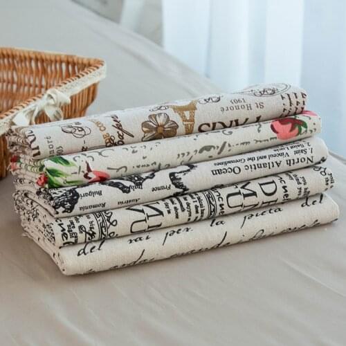 Printed Faux Linen Blend Fabric For Diy Patchwork For Cup Mat Or Storage Bag And Pillow Case TJ0346-5