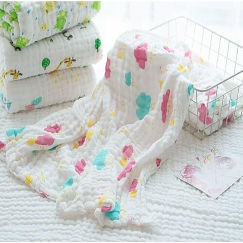 New Baby Blankets Bath Towel Newborn Swaddle Children Quilt Spring 6 Layer Cartoon Print Cotton Gauze Soft Water Absorption AC20