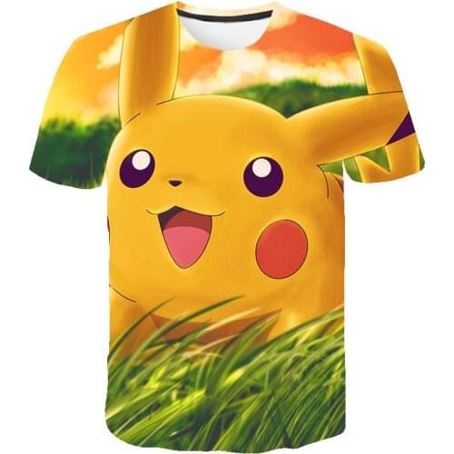 Pokemon Clothes Mens T-shirt Pikachu 3D Style Shirt Summer Short Sleeve Kids Boys Top Cartoons Girls Top Fashion Tops Cosplay