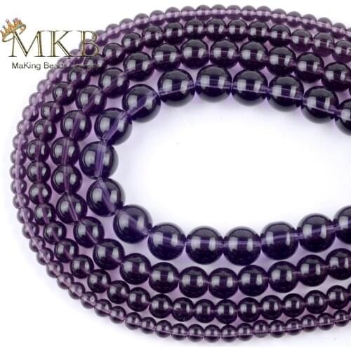 Wholesale Smooth Clear Amethysts Glass Round Spacer Beads For Jewelry Making 4 6 8 10mm Loose Beads Diy Bracelet 15"Strand