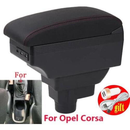 For Opel Vauxhall Corsa D Armrest 2006 - 2014 Arm Rest Dual Layer Storage Box with USB LED