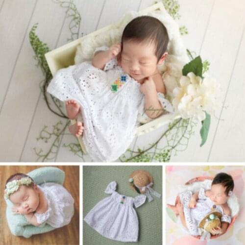 Newborn Photography Props Baby Girl Dress Cotton White Baby Photo Dress Infant Shoot Accessories Off-the-shoulder Princess Dress