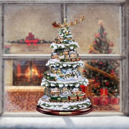 Christmas Tree Rotating Sculpture Train Decorations Paste Window Paste Stickers Christmas Decorations Winter Home Decoration