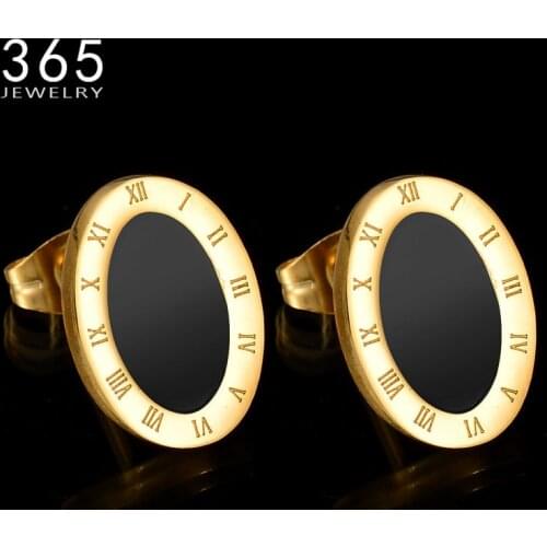 New Styles Stainless Steel Engraving Stud Earring For Women Natural Black Stone Fashion Ear Jewelry Christmas Gift