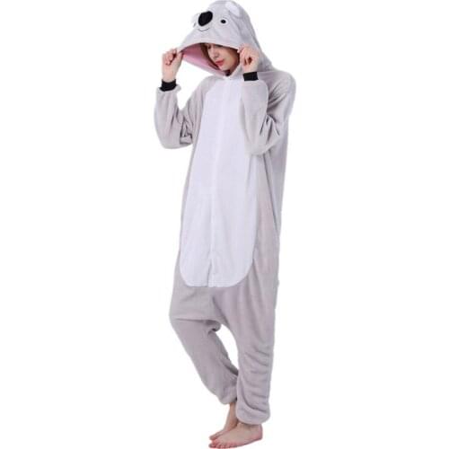 Grey Koala Kigurumi Onesie Adult Women Animal Pajamas Suit Flannel Warm Soft Sleepwear Onepiece Winter Warm Pijama Cosplay