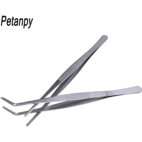 2pcs 25cm Stainless Steel Straight and Curved Nippers Tweezers Feeding Tongs for Reptile Snakes Lizards Spider kitchen tools