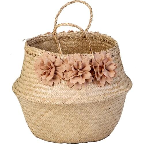 Collapsible Wire Mesh Basket, Natural, Brown Floral Traditional Authentic Regional Orginal High Quality