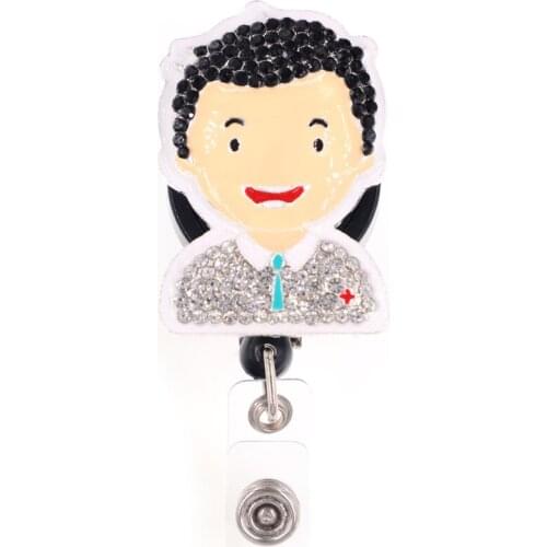 Rhinestone enamel Hospital Cute doctor/nurse Retractable ID Badge Holder reel for nurse accessories