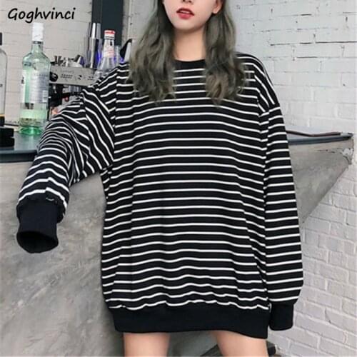 Hoodies Women Oversize Striped All-match Black Spring Autumn Pullover Womens Korean Style Casual Hoodie Hip Hop Sweatshirts New