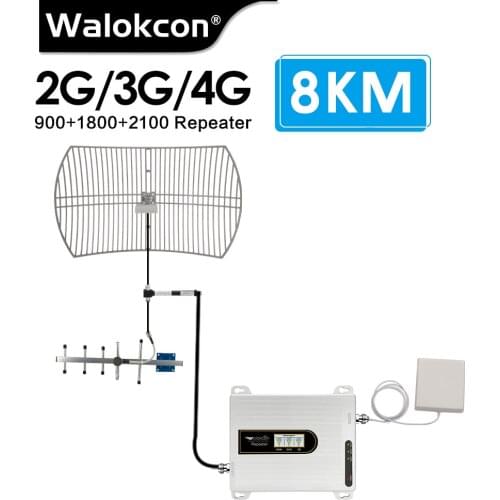 8 km Signal Base Station 2g 3g 4g GSM Signal Repeater 900 1800 2100 mhz Signal Booster B8 B3 B1 UMTS 4G LTE Amplifier FOR Villa