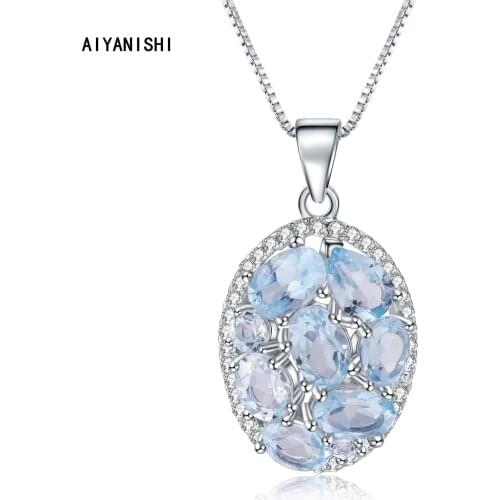 AIYANISHI 925 Sterling Silver Blue Topaz Vintage Pendant Necklace Women Wedding Engagement Pendant Necklace Gift Drop Shipping