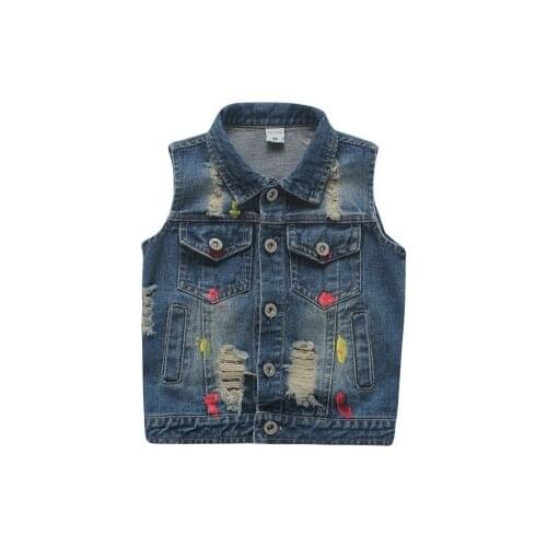 2019 Spring New Boys Cowboy Vest Baby Girls Ripped Denim Vests Waistcoat Kids Jeans Sleeveless Jackets Children Outwear Clothing