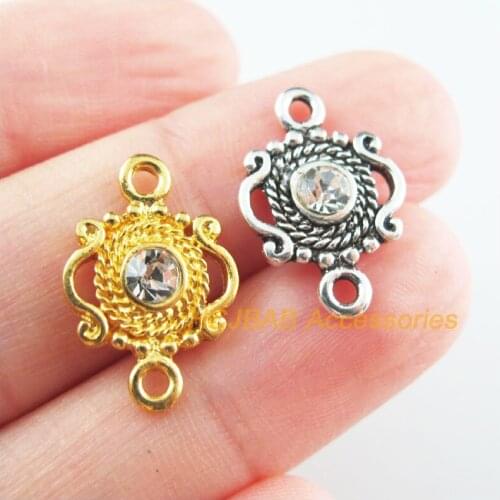 18Pcs Retro Gold Tibetan Silver Tone Crown Clear Crystal Charms Connectors 13x19mm