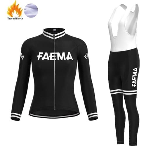 1955 Competition Italy FAEMA Team Retro Woman Fleece Black Cycling Jersey Long sleeve set Bike Jersey maillot ciclismo mujer