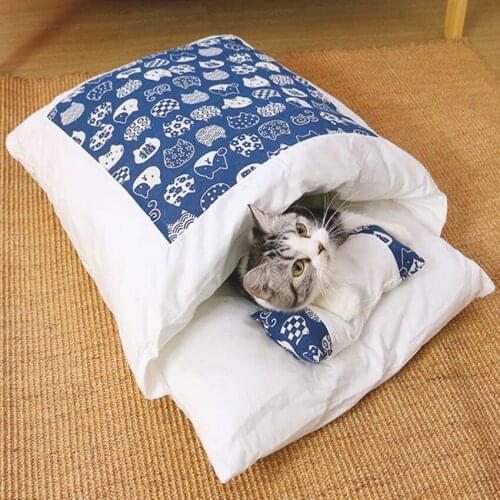 2020 New Dog Cat Sleeping Bag Mat Nest Removable Small Pet Beds Blanket For Puppy Kennel Winter Warm Kitten House Cushion