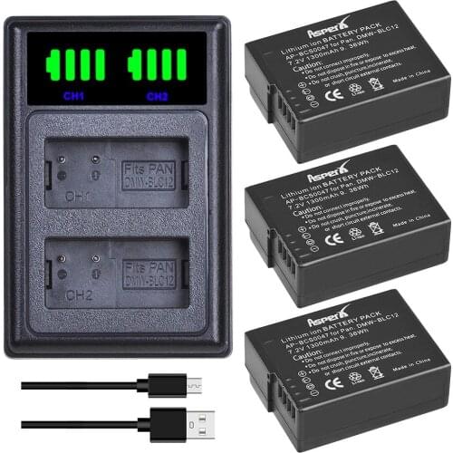 3× DMW-BLC12 BLC12 DMW-BLC12E DMW-BLC12PP Batteries + LED Dual Charger for Panasonic Lumix DMC-G85 FZ200 FZ1000 G5 G6 GH2 GX8