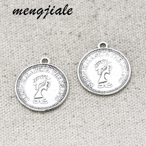 35pcs Wholesale Antique Silver Double Sided Portrait Head Coin Charms For Jewelry Making DIY Handmade Craft 23*20mm