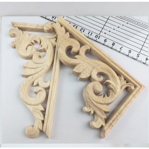 4PCS Retro Woodcarving Decal Corner Applique Frame Door Decorate Wall Doors Furniture Decorative Figurines Wooden Miniatures13CM