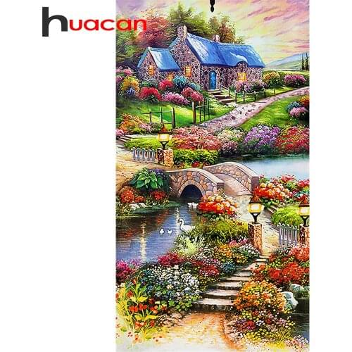 Huacan 5d DIY Mosaic Diamond Painting Full Square Rhinestones House Garden Road Diamond Embroidery Flower River Landscape Puzzle
