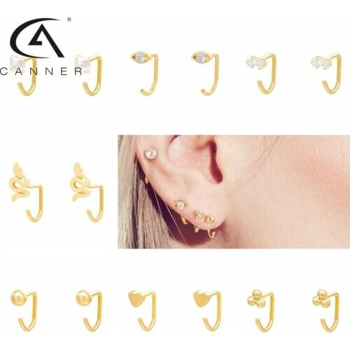 CANNER U-Shaped Rear Hanging Type Stud Earrings For Women Ins Style Pendientes Plata 925 Huggie Earrings Fine Jewelry Kolczyki