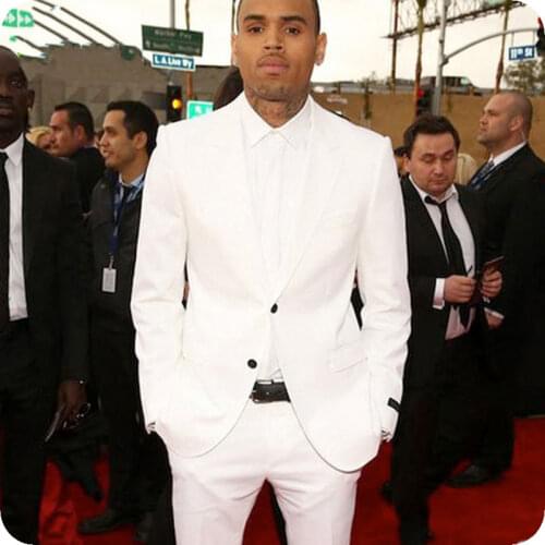 White Men Suits Groom Wedding Stage Tuxedos Best Man Blazer Slim Fit Casual Groomsmen Wear 2piece Costume Homme Terno Masculino